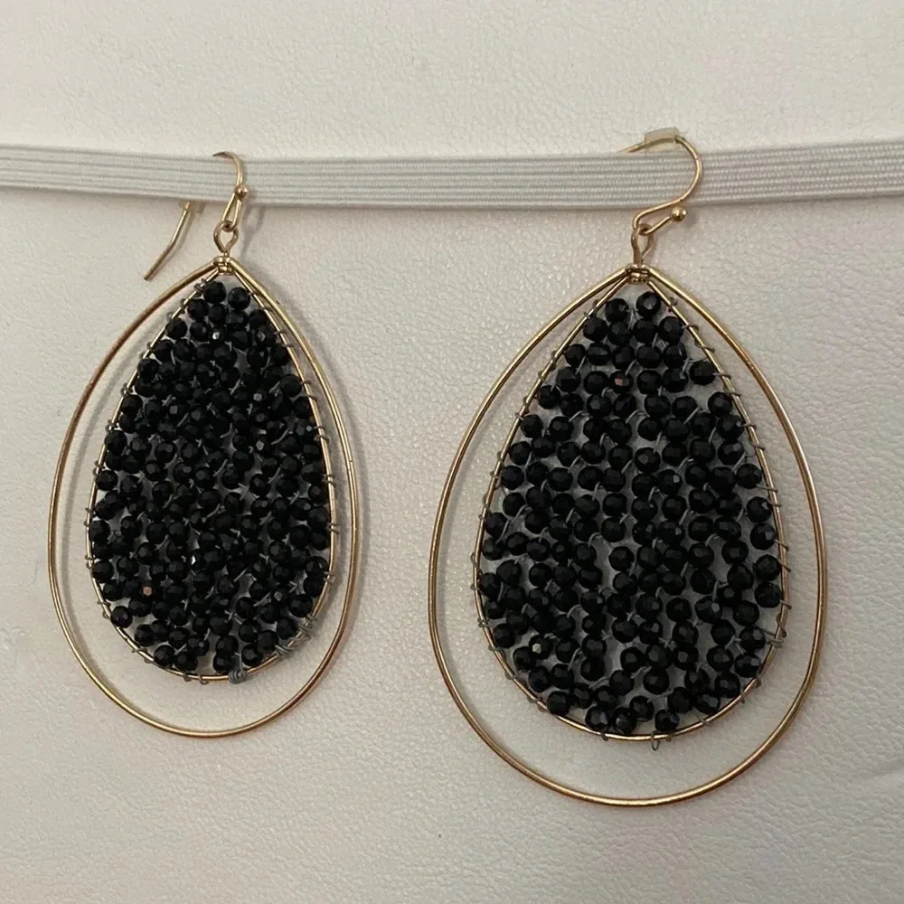 Women’s Earrings Beaded Double Teardrop Gold Wire